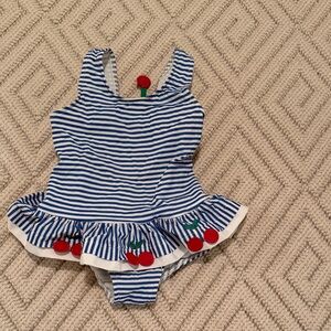 Florence Eiseman Blue and White Striped Kids Swim One Piece
